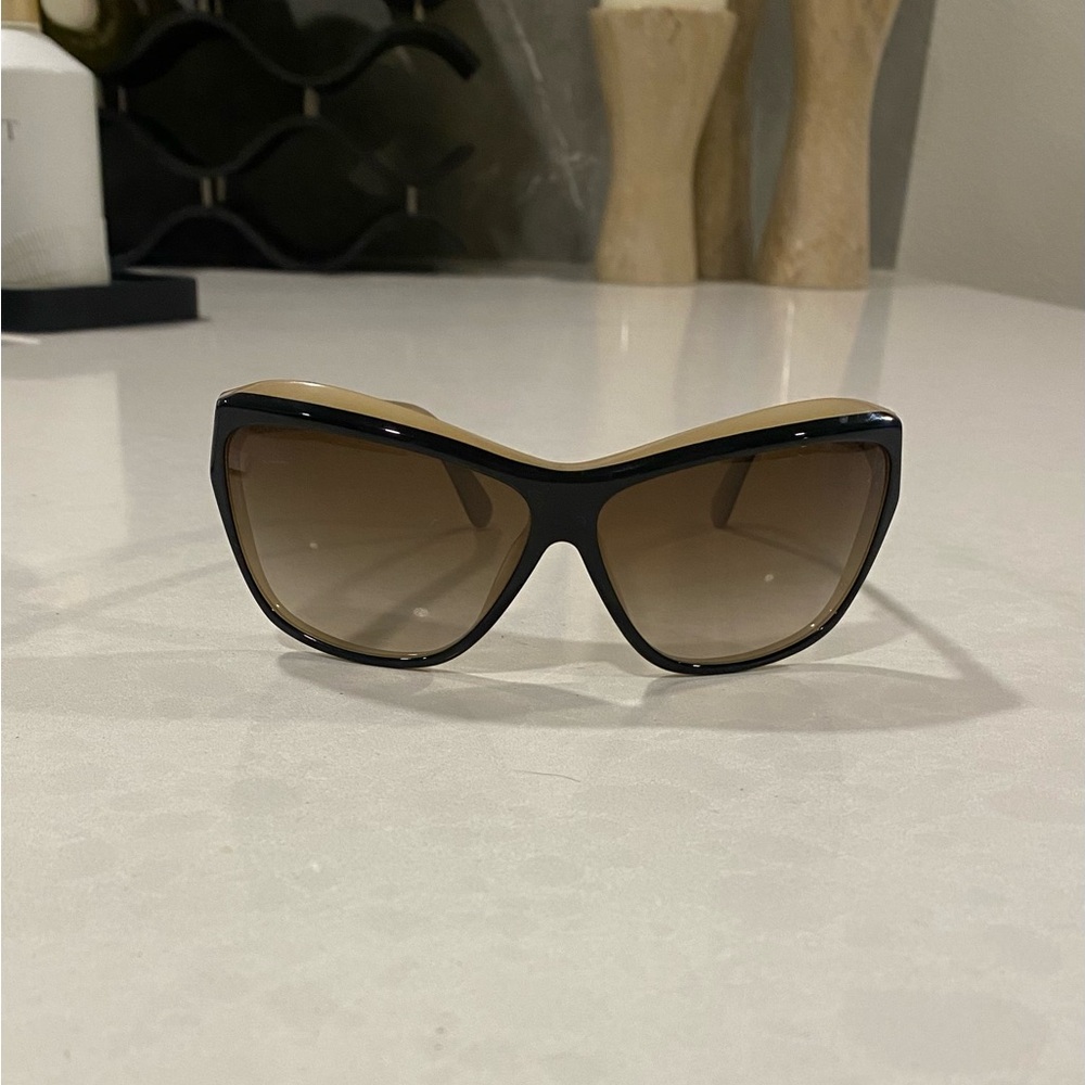 CHANEL Square Wrap Acetate Black Beige CC Logo Sunglasses Size 7